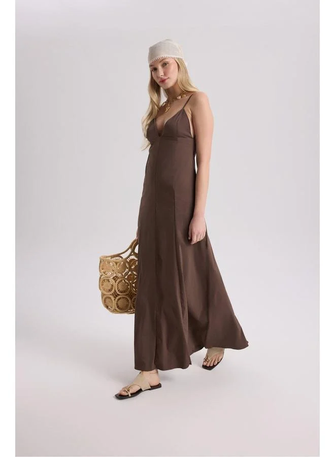 Onella Strap Coffee Long Dress.
