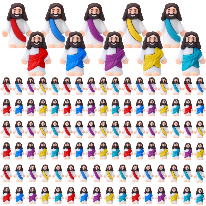 Bememo Bememo 100 Pcs Jesus Toys Little March for Jesus Figurine Miniature Tiny Doll to Hide and Seek Classic Religious Gifts for Easter Egg Stuffers Lively Colors