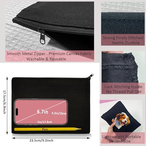 Koolmox 20 Makeup Bags in Bulk, 9x7 Large Plain Black Canvas Pouch with Zipper, Cotton Cosmetic Bags Wholesale for Painting, Heat Transfer Printing, Crafting, Drawing Decoration, Pen Case - Image 2