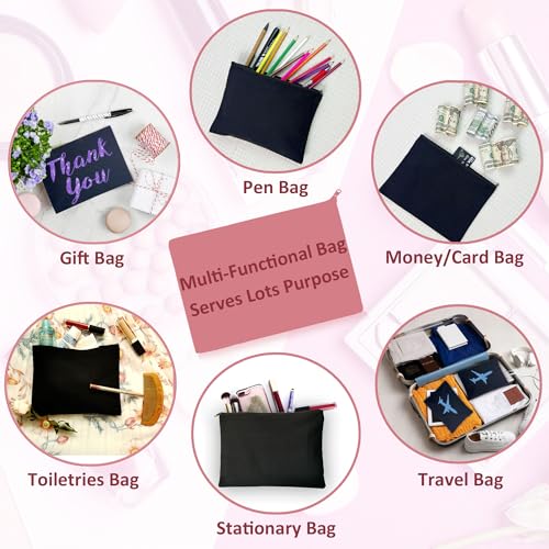 Koolmox 20 Makeup Bags in Bulk, 9x7 Large Plain Black Canvas Pouch with Zipper, Cotton Cosmetic Bags Wholesale for Painting, Heat Transfer Printing, Crafting, Drawing Decoration, Pen Case - Image 3