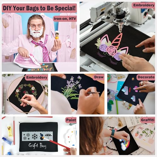 Koolmox 20 Makeup Bags in Bulk, 9x7 Large Plain Black Canvas Pouch with Zipper, Cotton Cosmetic Bags Wholesale for Painting, Heat Transfer Printing, Crafting, Drawing Decoration, Pen Case - Image 4