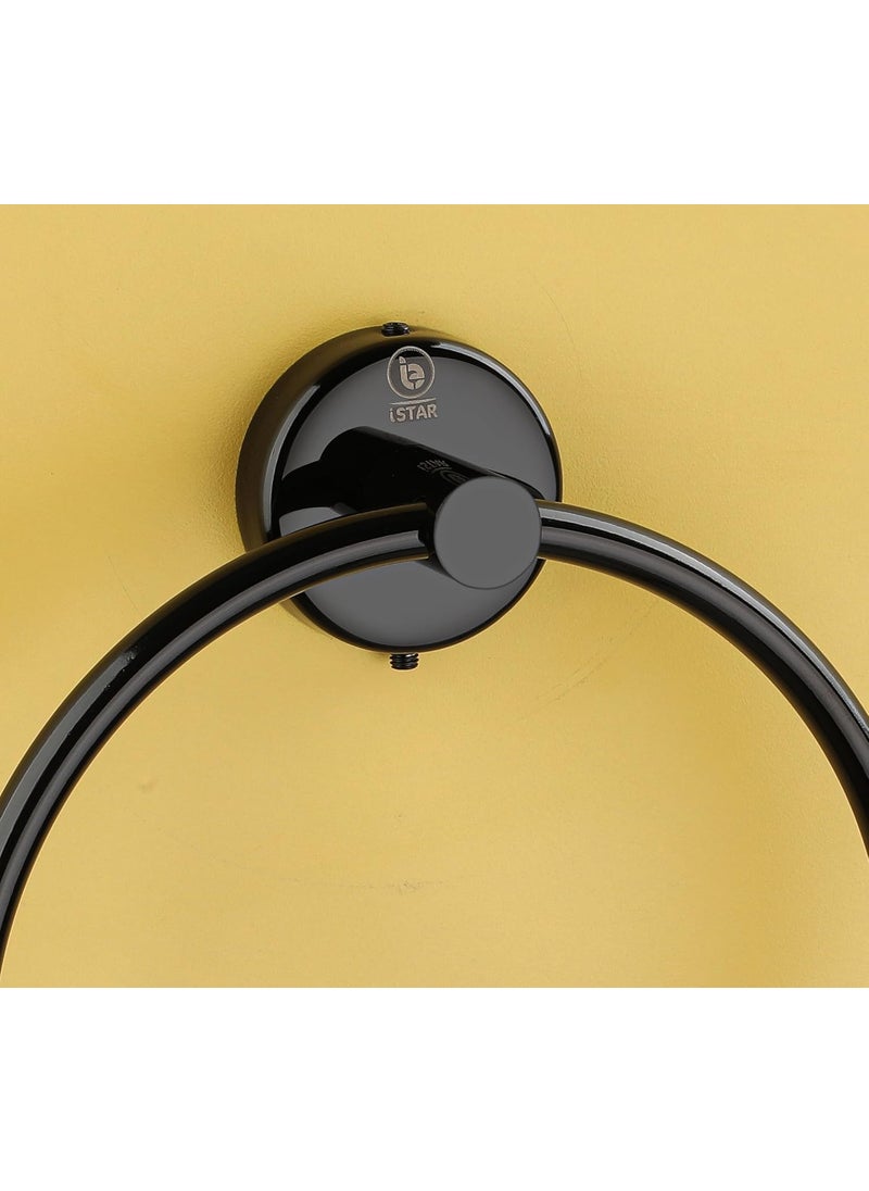 iSTAR iSTAR Stainless Steel Towel Ring/Napkin Ring/Towel Holder/Towel Hanger/Towel Holder for Washbasin and Napkin Holder Stand for Kitchen, Bathroom Circle (Black Finish, Pack of 1)  - Image 2