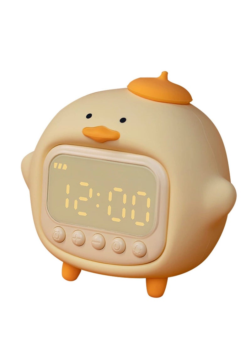 NIBEMINENT - lovely Alarm Clock Kid's Fun Duck Wake Up Silicone Rechargeable Portable Lamp Night Light for Kids' Bedroom Decoration Birthday Gift Yellow - Image 1