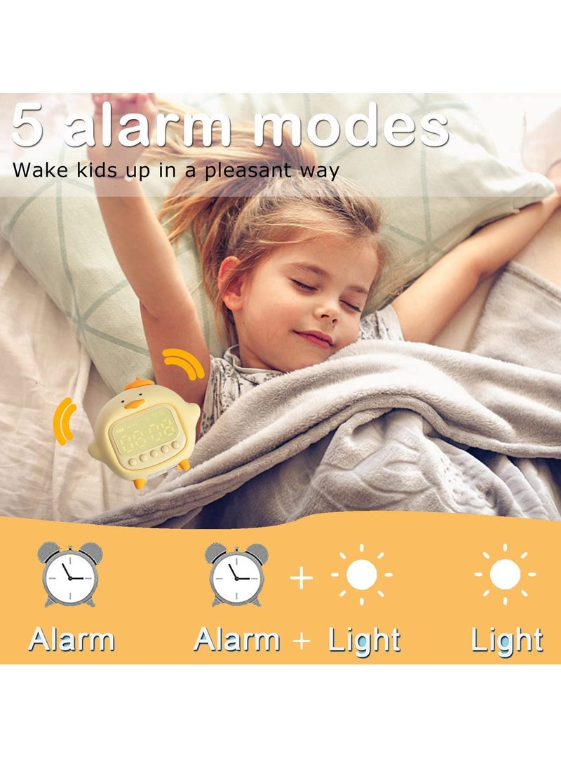 NIBEMINENT - lovely Alarm Clock Kid's Fun Duck Wake Up Silicone Rechargeable Portable Lamp Night Light for Kids' Bedroom Decoration Birthday Gift Yellow - Image 1