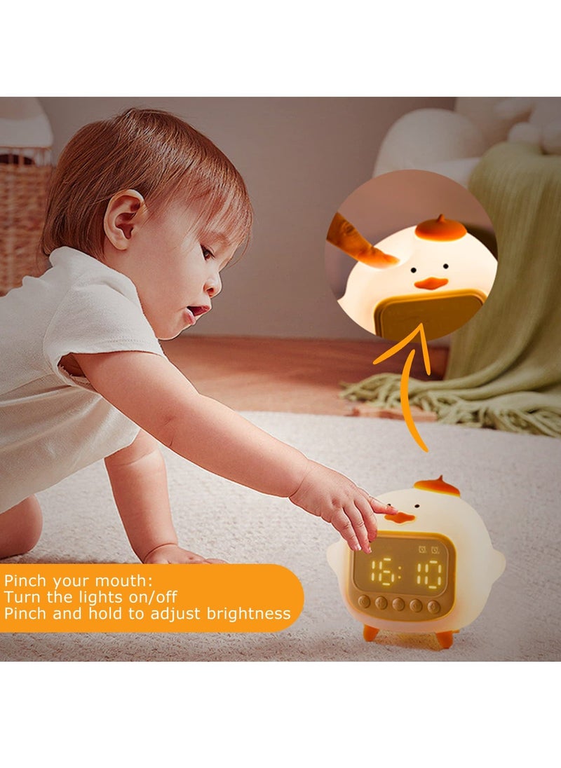 NIBEMINENT - lovely Alarm Clock Kid's Fun Duck Wake Up Silicone Rechargeable Portable Lamp Night Light for Kids' Bedroom Decoration Birthday Gift Yellow - Image 1