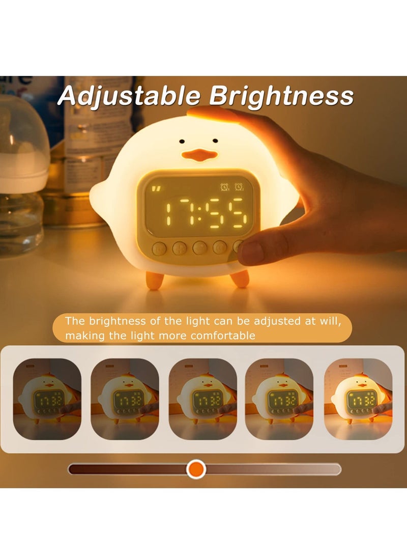 NIBEMINENT - lovely Alarm Clock Kid's Fun Duck Wake Up Silicone Rechargeable Portable Lamp Night Light for Kids' Bedroom Decoration Birthday Gift Yellow - Image 1