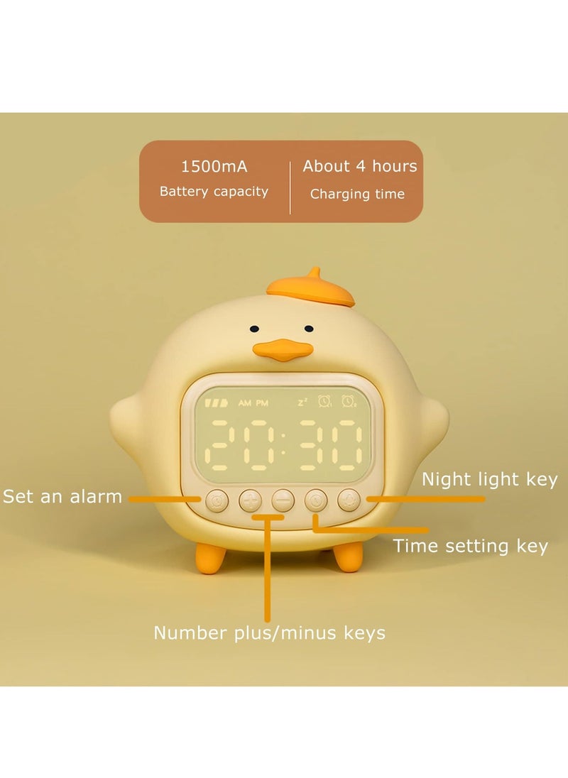 NIBEMINENT - lovely Alarm Clock Kid's Fun Duck Wake Up Silicone Rechargeable Portable Lamp Night Light for Kids' Bedroom Decoration Birthday Gift Yellow - Image 1