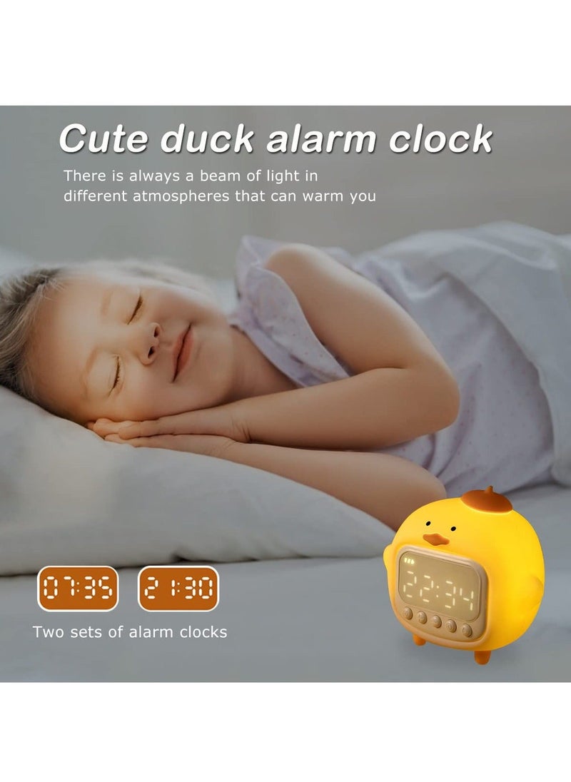 NIBEMINENT - lovely Alarm Clock Kid's Fun Duck Wake Up Silicone Rechargeable Portable Lamp Night Light for Kids' Bedroom Decoration Birthday Gift Yellow - Image 1
