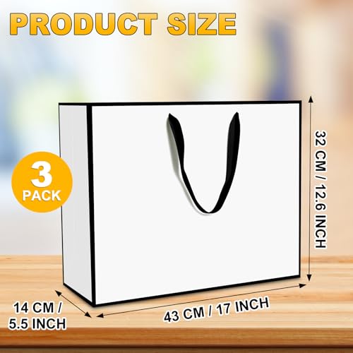 Xloey Extra Large Gift Bags,3Pcs 17"x5.5"x12.6" White and Black Gift Bags with Handles,Kraft Paper Shopping Bags with Ribbon Handles,Gift Wrap Bags for Wedding,Birthday,Christmas,Anniversary (White-3pcs) - Image 2