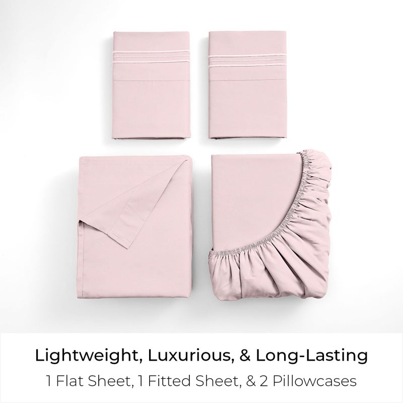 Mellanni Full Sheets Set - 4 PC Iconic Collection Bedding - Hotel Luxury, Extra Soft, Cooling Bed Sheets - Wrinkle, Fade, Stain Resistant (Full, Blush Pink) - Image 3