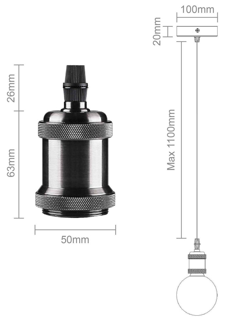 SYOSI Ceiling Pendant & Lamp Holder, Metal Pendant Light Fitting, E27 Lamp Holder, Adjustable Cable Length, Fitting Set with Braided Fabric Cable (Black Chrome)  - Image 5