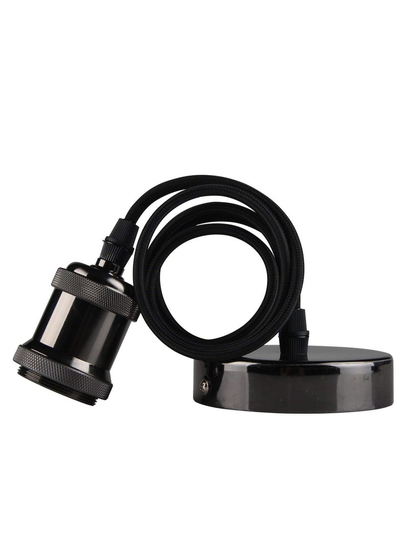 SYOSI Ceiling Pendant & Lamp Holder, Metal Pendant Light Fitting, E27 Lamp Holder, Adjustable Cable Length, Fitting Set with Braided Fabric Cable (Black Chrome)  - Image 1