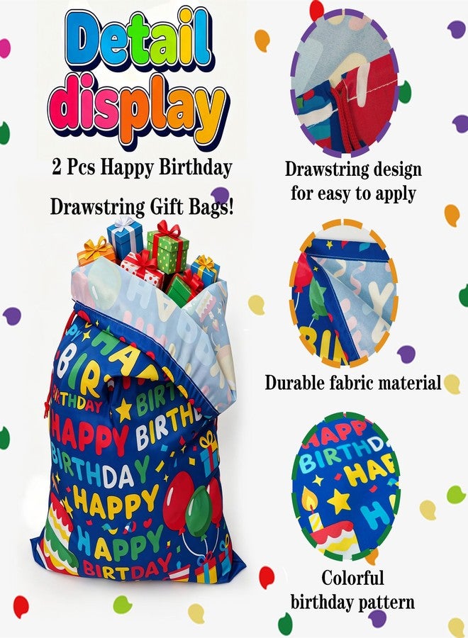 CosInStyle 2 PCS Large Happy Birthday Bags with Drawstring, 27.5x19.5 Inch, Reusable Canvas Storage for Holiday Gifts and Party Favors (StyleE-Birthday-2PCS) - Image 2