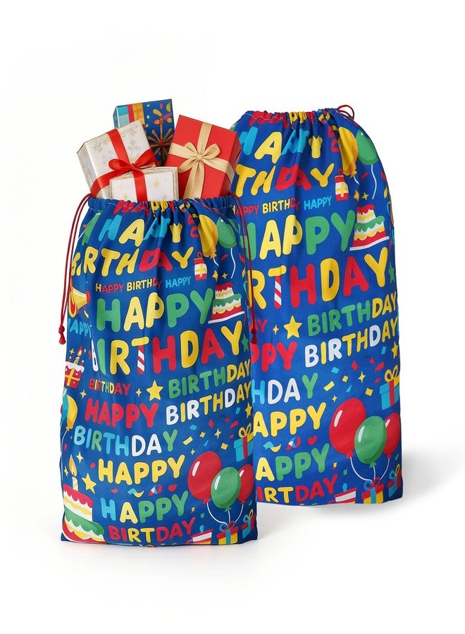 CosInStyle 2 PCS Large Happy Birthday Bags with Drawstring, 27.5x19.5 Inch, Reusable Canvas Storage for Holiday Gifts and Party Favors (StyleE-Birthday-2PCS) - Image 1