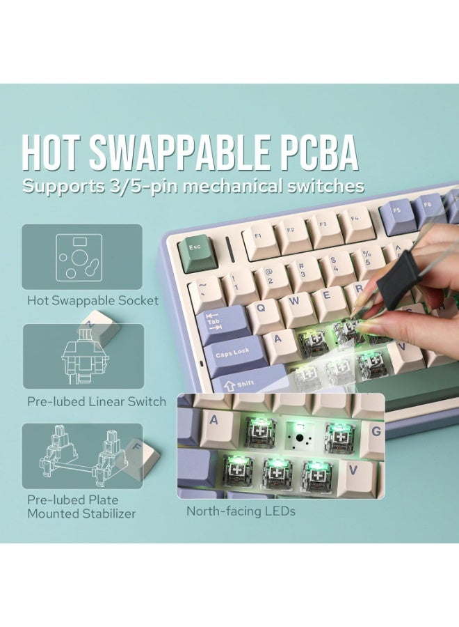 AULA F75 Wireless Trio Mode Mechanical Gaming Keyboard With Knob | 3 in One Gasket Hot Swappable Reaper Switch Keyboard | RGB Backlit Gaming Keyboard | 2.4GHz/Type-C/Bluetooth Mechanical Keyboard (Cedar Green – Gray Wood Switch V3) - Image 4