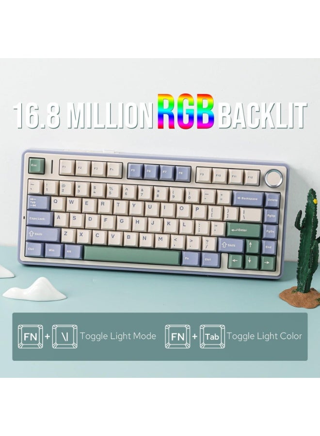 AULA F75 Wireless Trio Mode Mechanical Gaming Keyboard With Knob | 3 in One Gasket Hot Swappable Reaper Switch Keyboard | RGB Backlit Gaming Keyboard | 2.4GHz/Type-C/Bluetooth Mechanical Keyboard (Cedar Green – Gray Wood Switch V3) - Image 5