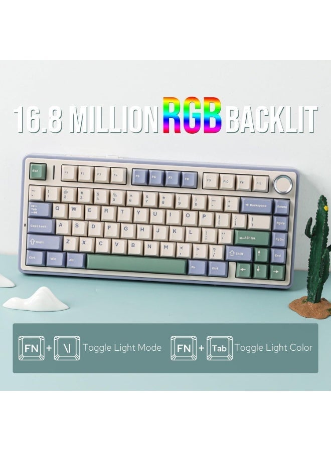 AULA F75 75% Wireless Mechanical Gaming Keyboard with Knob, Gasket Mount, Hot Swappable, Gray Wood V3 Linear Switch, RGB Backlit, Bluetooth / 2.4G / USB-C – Cedar Green - Image 5