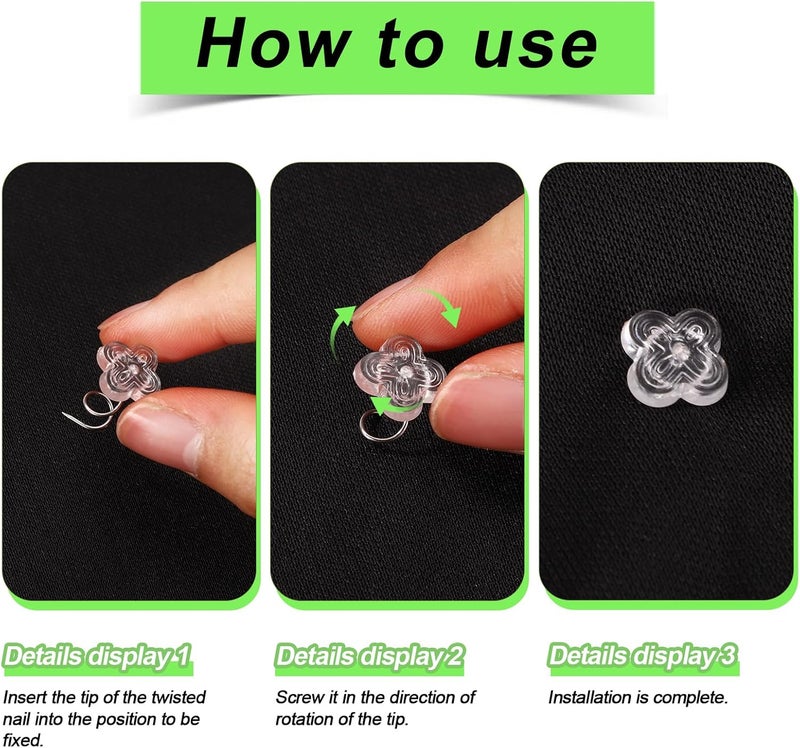 lasuroa 100pcs Bed Skirt Pins, 0.43 Inch Twist Pins with Clear Heads Upholstery Tacks Headliner Pin for Slipcovers and Bedskirts Holders (Four-Leaf Clover, Rose) - Image 5