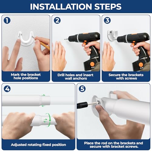Mavivegue Closet Rod, 17 to 84 Inch Adjustable Closet Rods for Hanging Clothes, White, Hanging Rod for Closet Wardrobes Laundry RV, Bathroom - Image 5