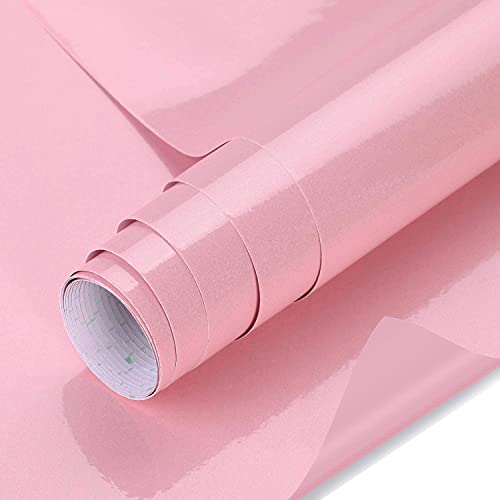 WALLTON - Pink Gloss Peel and Stick Self-Adhesive Removable Thicken Waterproof for Kitchen Countertop Cabinet Wardrobe - 16''x''96 Inches, Vinyl - Image 1