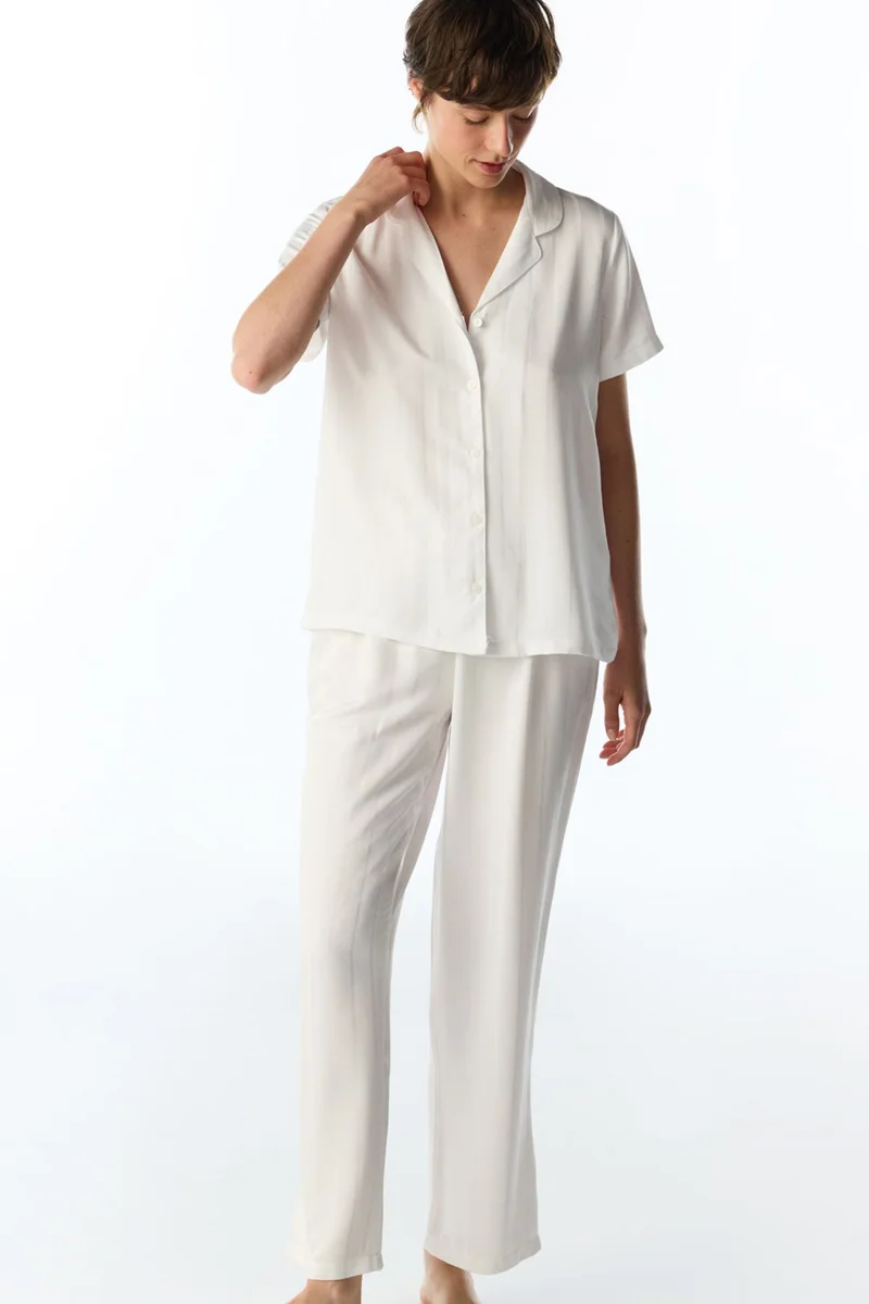 بنتي PENTI Broken Sophia Satin Striped Short Sleeve Shirt Trousers Pajama Set