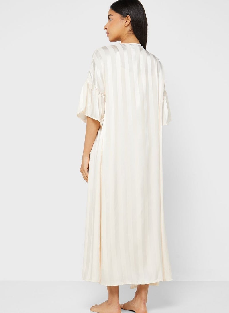 NIBEMINENT 2 Piece Stripe Pyjama Set Night Robe & Dress  - Image 2
