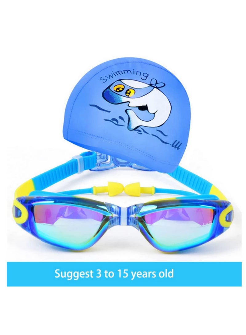 Swim Goggles Set Kids Swimming Goggles for Boys and Girls Adjustable Straps Silicone Eye Seal Leak proof UV Protection and Anti Fog Lenses Swimming Goggles with Ear Plug Nose Clip(Age 4-12) Blue - Image 4