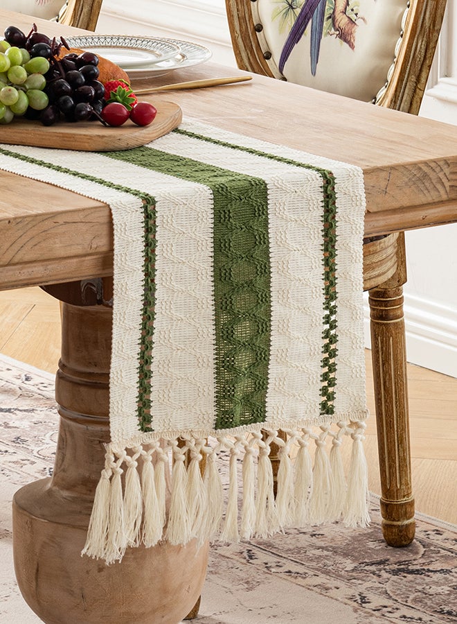 Fancy Homi عداء طاولة ماكرامي بوهيمي أنيق لتزيين المنزل، طراز المزرعة مع خيوط، مثالي للحفلات البوهيمية - 30x183 سم - أخضر موسى - Image 4