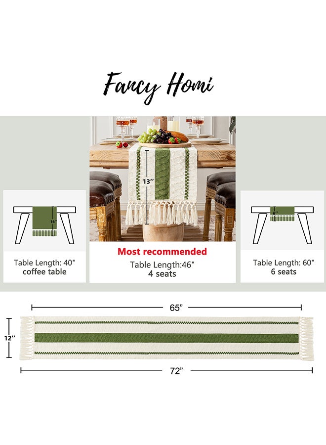Fancy Homi عداء طاولة ماكرامي بوهيمي أنيق لتزيين المنزل، طراز المزرعة مع خيوط، مثالي للحفلات البوهيمية - 30x183 سم - أخضر موسى - Image 3