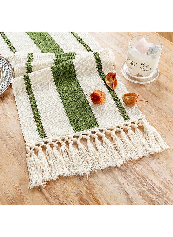 Fancy Homi عداء طاولة ماكرامي بوهيمي أنيق لتزيين المنزل، طراز المزرعة مع خيوط، مثالي للحفلات البوهيمية - 30x183 سم - أخضر موسى - Image 1