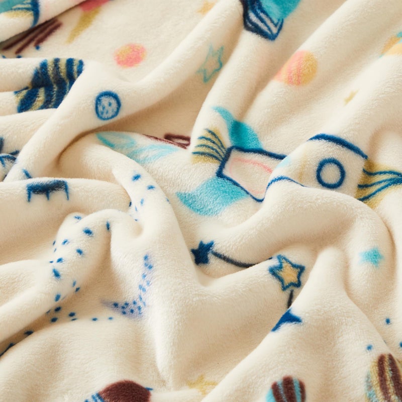 COOVA Kids Throw Blanket 50x60 Inch - Cartoon Fleece Throw, Toys for 2 3 4 5 6 7 8 9 10 11 12 Year Old Girl and boy Gifts, Soft Kids Blankets for Christmas Halloween Birthday Gifts,Spaceship Beige - Image 5