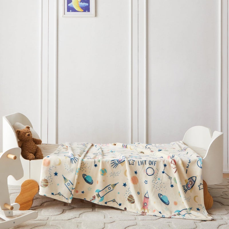 COOVA Kids Throw Blanket 50x60 Inch - Cartoon Fleece Throw, Toys for 2 3 4 5 6 7 8 9 10 11 12 Year Old Girl and boy Gifts, Soft Kids Blankets for Christmas Halloween Birthday Gifts,Spaceship Beige - Image 4