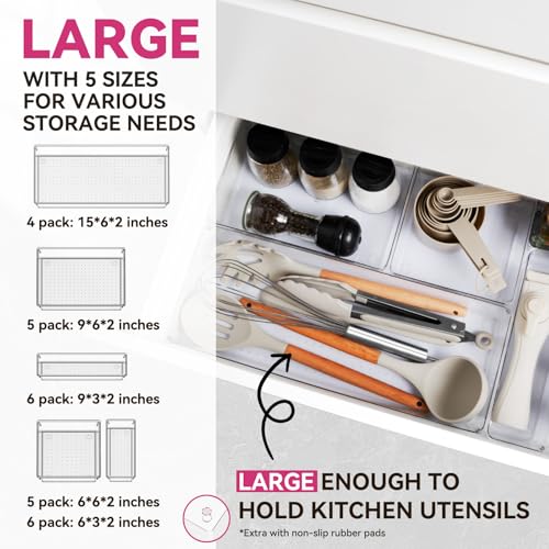 Criusia 26 Pack Large Clear Plastic Drawer Organizer Bins -5 Size Heavy Duty Acrylic Kitchen Drawer Organizers and Storage for Utensils -Bathroom Drawer Organizer Trays for Makeup Office Organization - Image 2