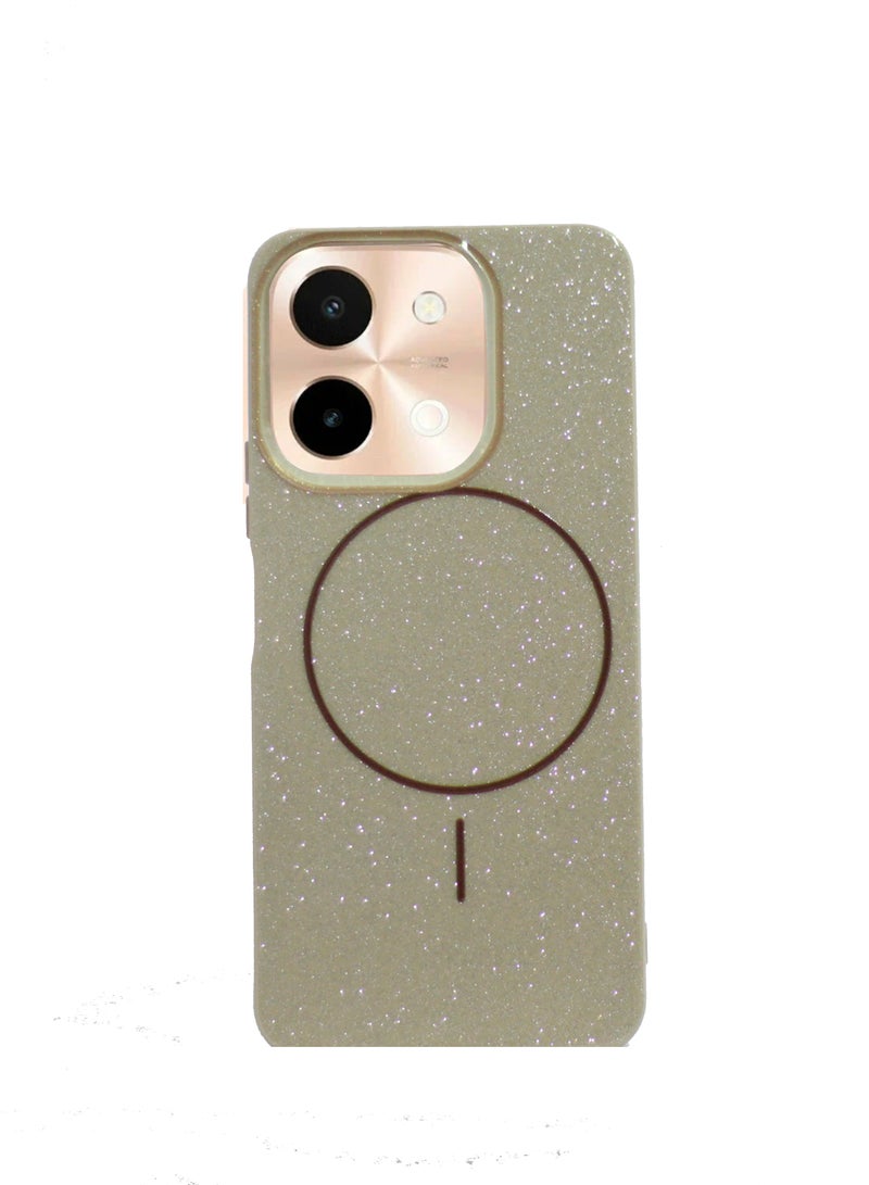 Compatible with Back Vivo Y28 Back Case Crystal Simple Glitter Compatible with Magsafe For  - (Beige)