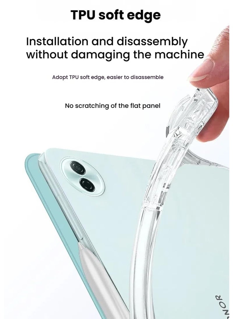 عام غطاء متوافق مع هونور باد 10 12.1 بوصة (HEY3-W00/W10) 2025، غلاف ثلاثي الطي مع حامل قلم، غلاف خلفي شفاف من الجلد. - Image 2