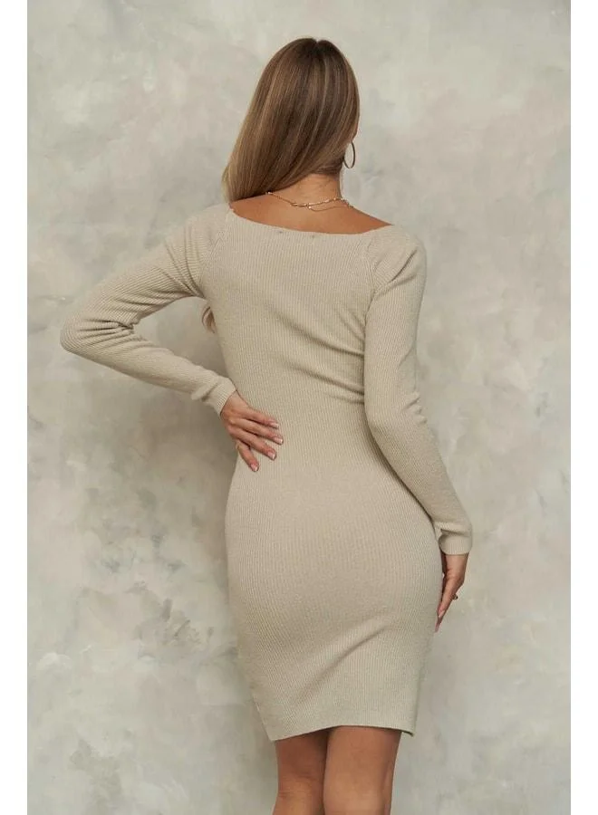 MAI STUDIOS CO.  Maison Stone Color Mini Jersey Dress. for Women | Best Price UAE