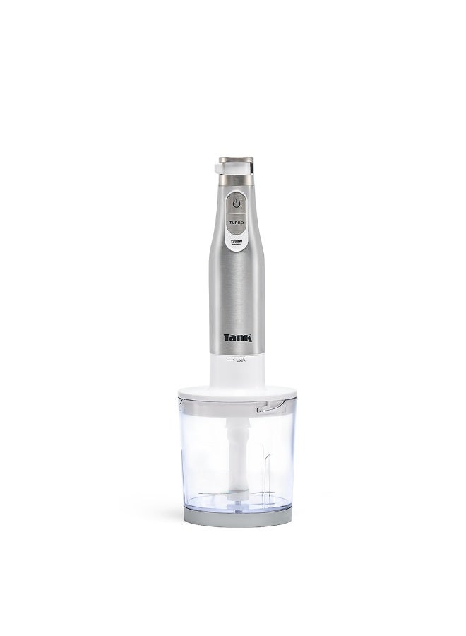 TANK Hand Blender with 600ml BPA Free Beaker & 500ml Chopper & Whisk, 6 Speed Control + Turbo, 1200 Watts, White, CM-6004 - Image 3