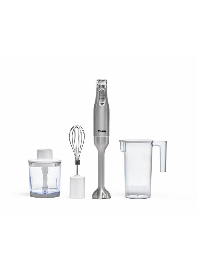TANK Hand Blender with 600ml BPA Free Beaker & 500ml Chopper & Whisk, 6 Speed Control + Turbo, 1200 Watts, White, CM-6004 - Image 1