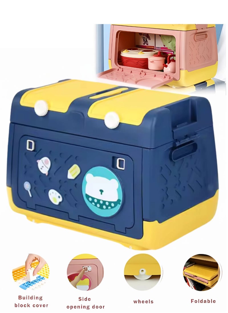 Manful Toy Storage Box with Wheels Multipurpose Portable Storage Case Container Cute for Games Book Puzzles Kids Bedroom Nursery Room  - Image 1