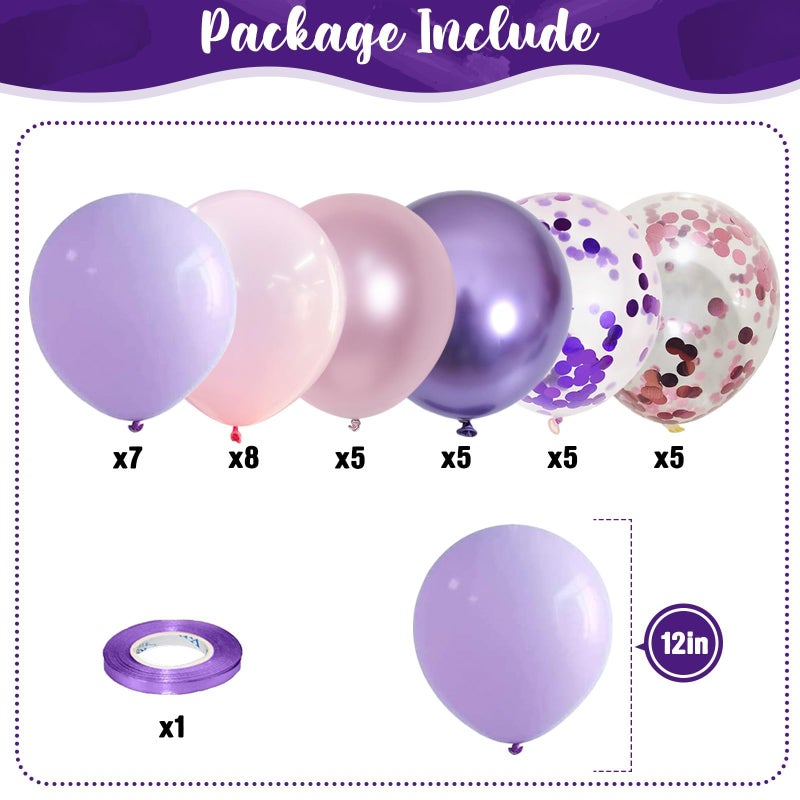 Isndare Pastel Pink and Purple Balloons, 12 Inch Metallic Purple Lilac Pink Confetti Balloons Set for Girls Women Kpop Butterfly Birthday Baby Bridal Shower Wedding Princess Disco Music Party Decorations - Image 2