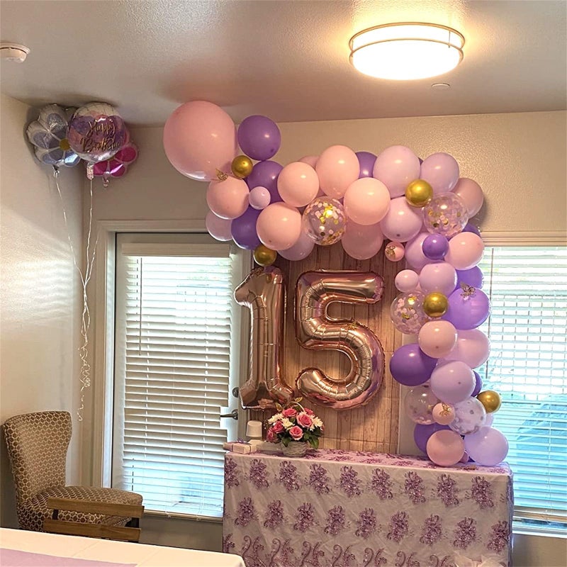 Isndare Pastel Pink and Purple Balloons, 12 Inch Metallic Purple Lilac Pink Confetti Balloons Set for Girls Women Kpop Butterfly Birthday Baby Bridal Shower Wedding Princess Disco Music Party Decorations - Image 4