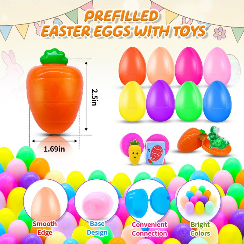 Pistroy 72 Pack Prefilled Easter Eggs with Toys Inside, Plastic Eggs Fillers Basket Stuffers with Surprise Carrot Eggs Hunt Games Party Favors Save Time Gifts - Image 4