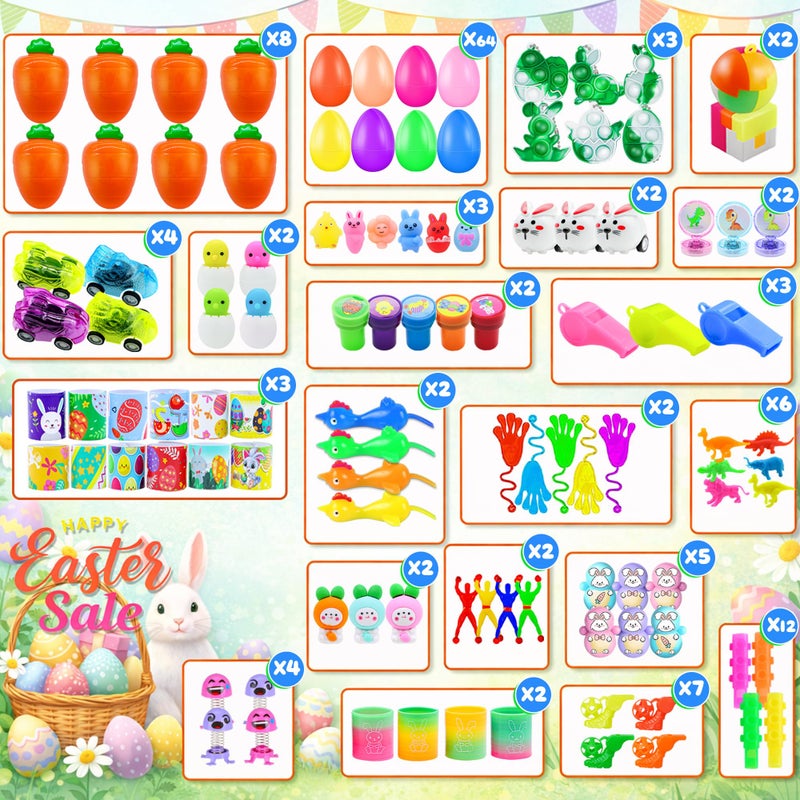 Pistroy 72 Pack Prefilled Easter Eggs with Toys Inside, Plastic Eggs Fillers Basket Stuffers with Surprise Carrot Eggs Hunt Games Party Favors Save Time Gifts - Image 2