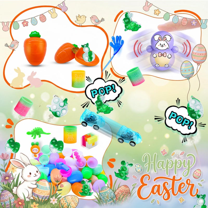 Pistroy 72 Pack Prefilled Easter Eggs with Toys Inside, Plastic Eggs Fillers Basket Stuffers with Surprise Carrot Eggs Hunt Games Party Favors Save Time Gifts - Image 3