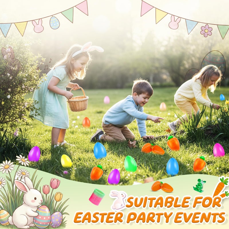 Pistroy 72 Pack Prefilled Easter Eggs with Toys Inside, Plastic Eggs Fillers Basket Stuffers with Surprise Carrot Eggs Hunt Games Party Favors Save Time Gifts - Image 5