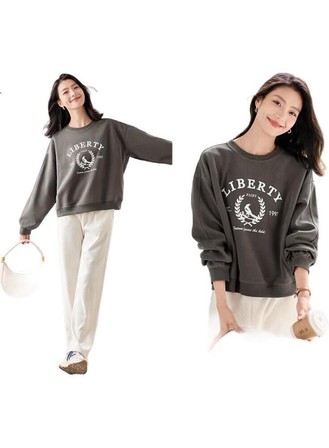 First Application Chushen Spring And Autumn Round Neck Sweatshirt Women'S Wild Milad Letter Printed Loose Casual Top S143W1006 - Image 3