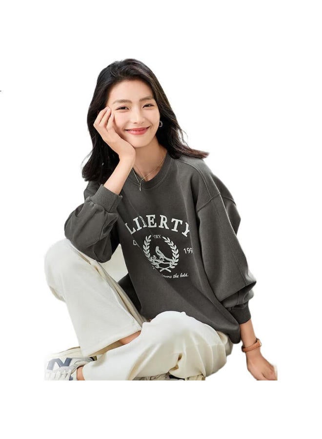 First Application Chushen Spring And Autumn Round Neck Sweatshirt Women'S Wild Milad Letter Printed Loose Casual Top S143W1006 - Image 1