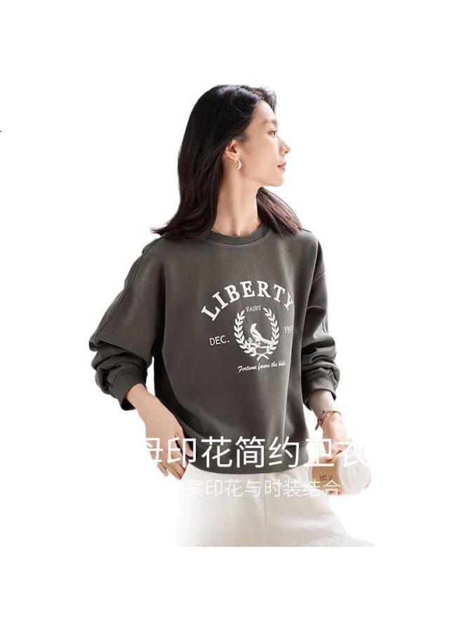 First Application Chushen Spring And Autumn Round Neck Sweatshirt Women'S Wild Milad Letter Printed Loose Casual Top S143W1006 - Image 2