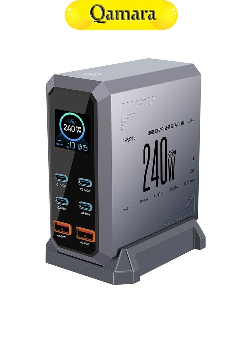 QAMARA 6-Port Smart Charging Station with Digital Display for Cell Phones, Laptops, and Smart Devices - Image 1