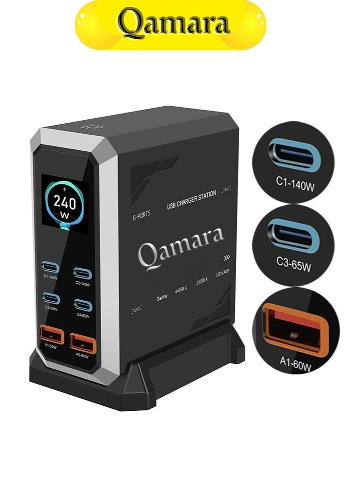 QAMARA 6-Port Smart Charging Station with Digital Display for Cell Phones, Laptops, and Smart Devices - Image 2